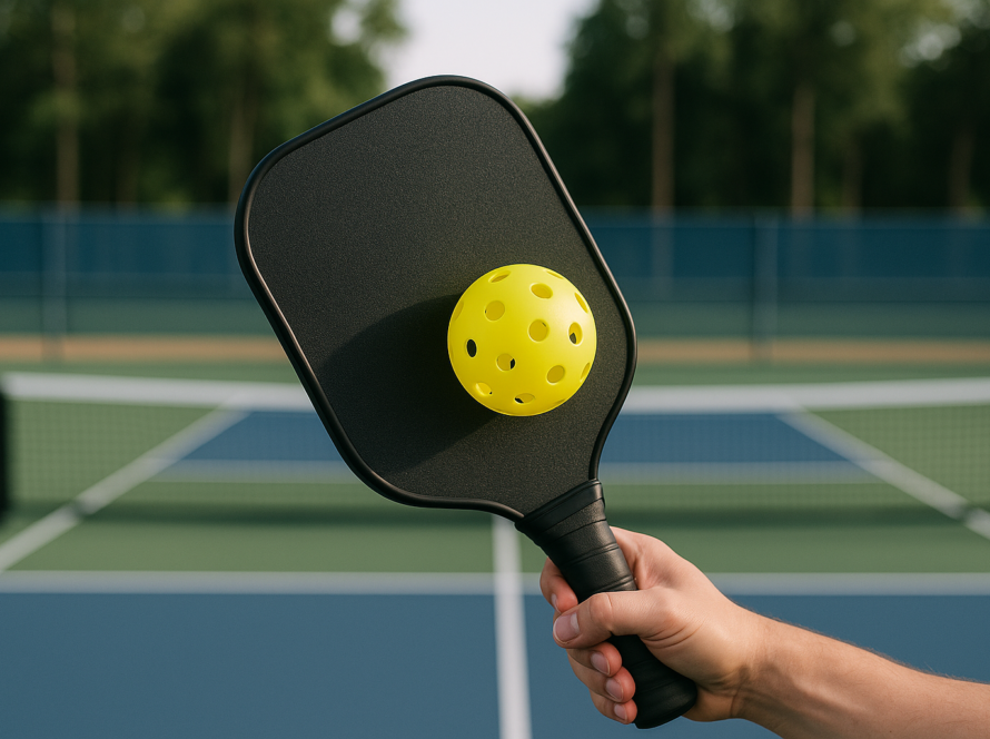 pickleball paddle and ball on outdoor court at REPPP Delhi